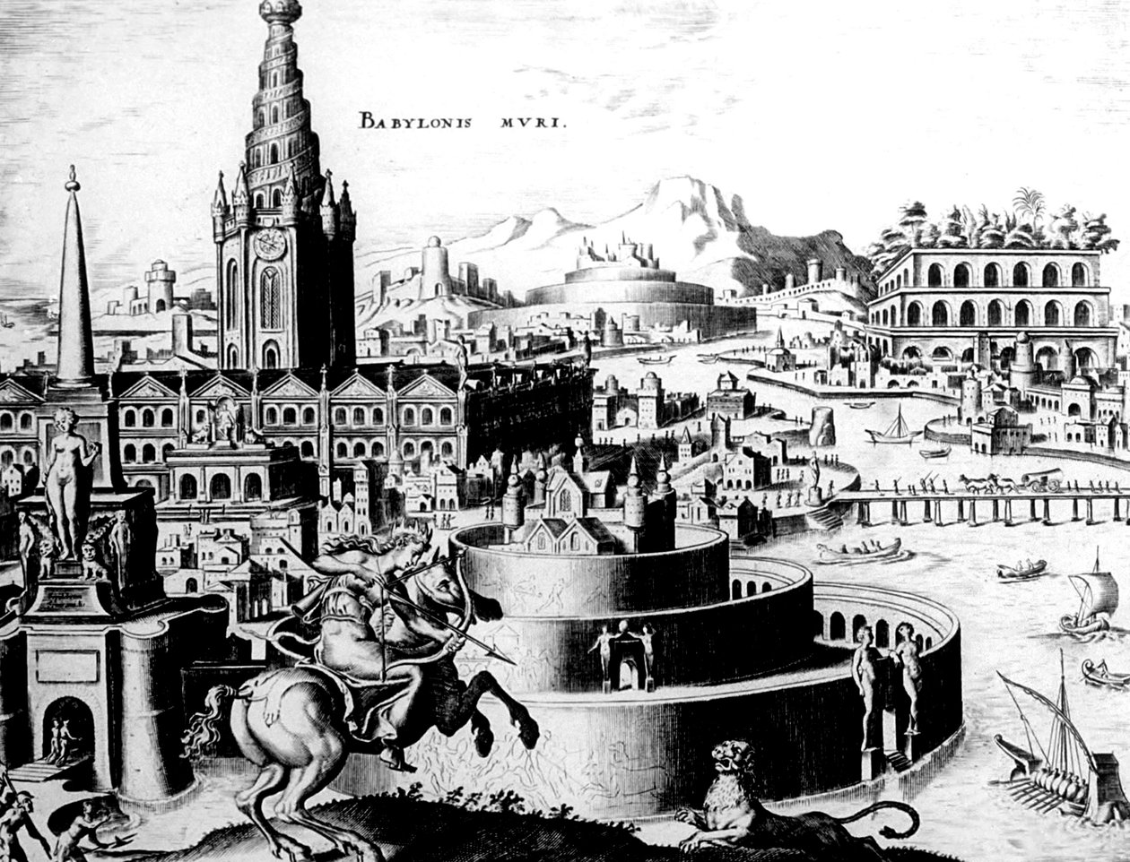 The Walls of the Babylon, levy 7, The Eight Wonders of the World, eng. Philips Galle tekijältä Maerten van Heemskerck