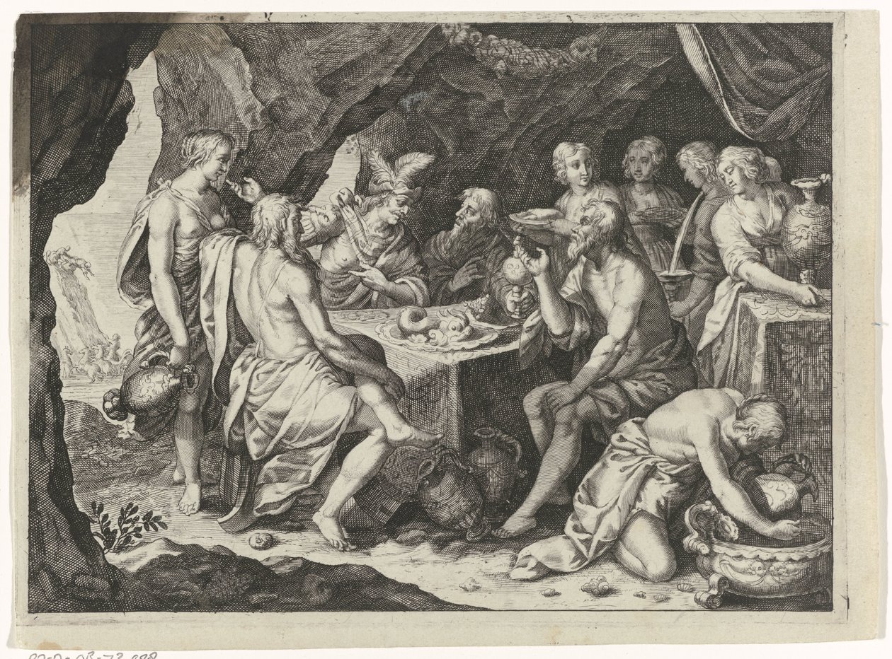 Kohtaus Ovidian Metamorfoosista: ateria luolassa tekijältä Magdalena van de Passe (attributed to)