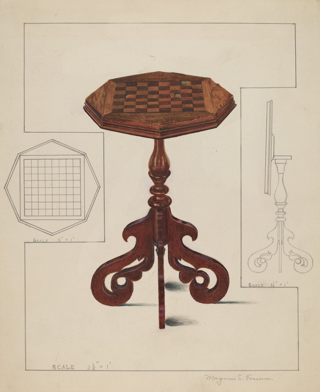 Shakkilauta kallistettava pöytälevy, c. 1936. tekijältä Magnus S. Fossum
