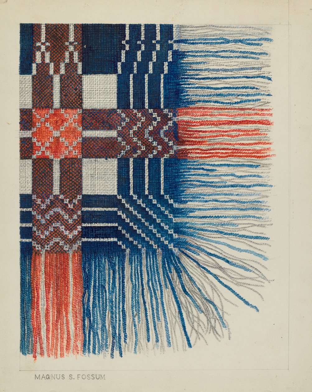 Kudottu peiton yksityiskohta, c. 1937. tekijältä Magnus S. Fossum