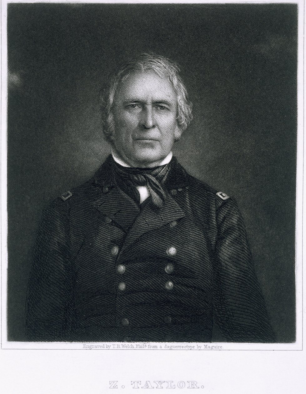 Zachary Taylor, kaiverrettu Thomas B. Welchin (1814-74) daguerrotyypin mukaan tekijältä Maguire