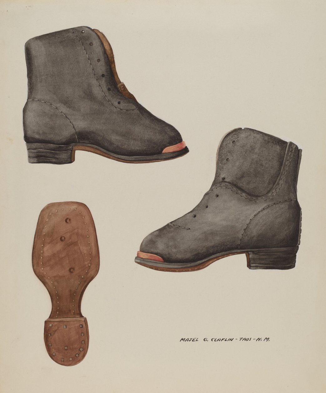 Kuparivarpainen lastenkenkä, n. 1937. tekijältä Majel G. Claflin