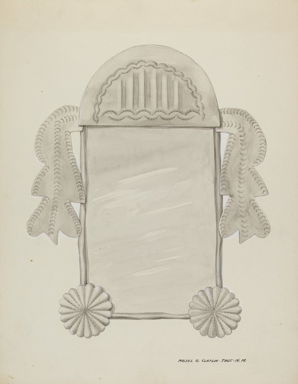 Pieni peltikehystetty peili, n. 1937. tekijältä Majel G. Claflin