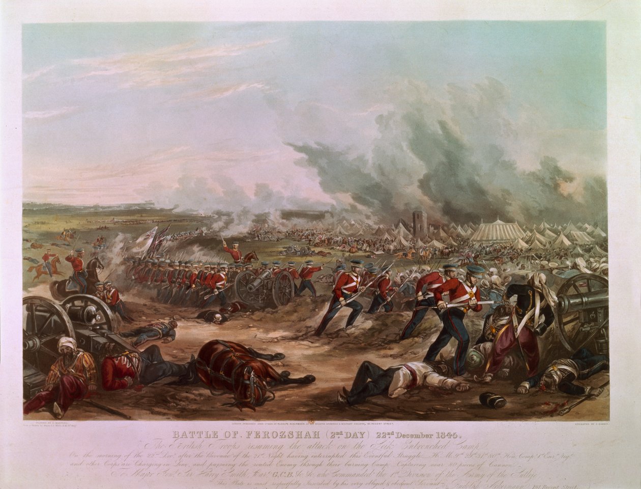 Ferozshahin taistelun 2. päivä, 22. joulukuuta 1845 (väriakvatinta) tekijältä Major G.F. White