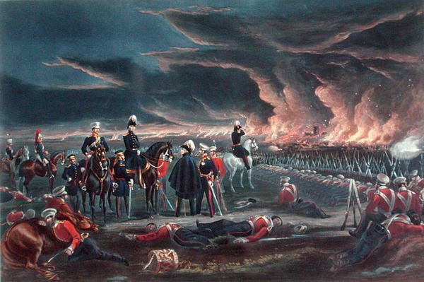 Ison-Britannian armeijan yöretki Ferozshahissa, 21. joulukuuta 1845, julkaisija Ackermann tekijältä Major G.F. (after) White