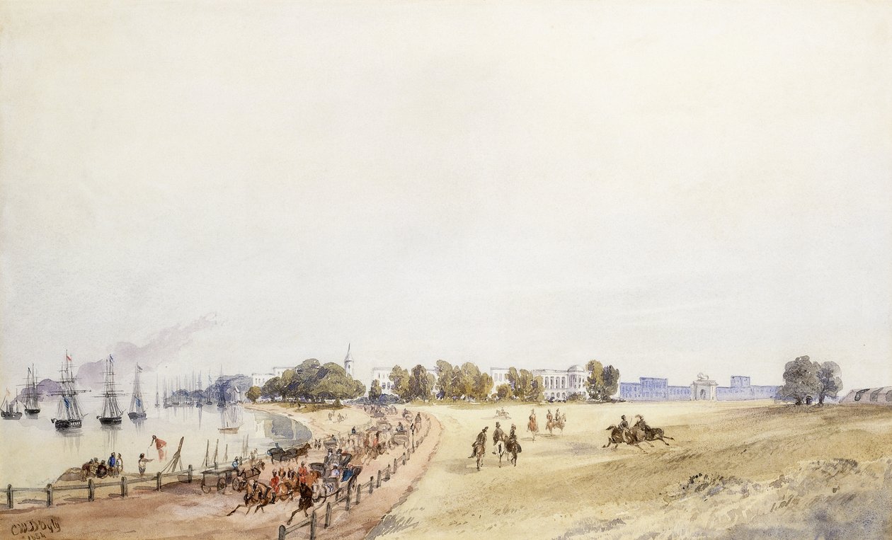 Näkymä linnoitukselle ja kaupunkiin, Kalkutta, 1854 tekijältä Major General Sir Charles Walters DOyly