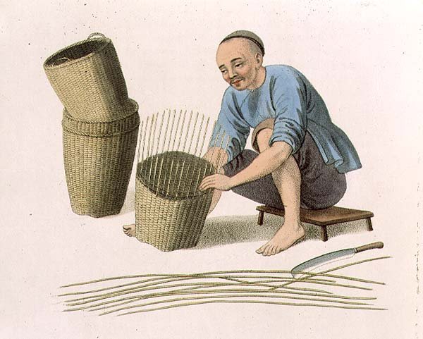 Basket Weaver, levy 49 kirjasta "The Costumes of China", kaiverrettu J. Dadley tekijältä Major George Henry Mason