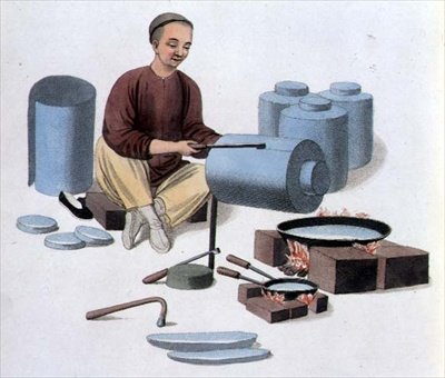 Kanisterivalmistaja, levy 53 teoksesta "The Costumes of China", kaiverrus J. Dadley tekijältä Major George Henry Mason