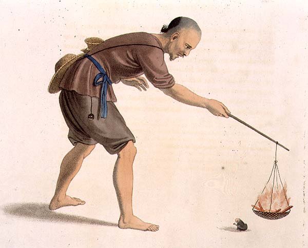 Sammakon sieppaaja, levy 7 teoksesta "The Costume of China", kaiverrettu J. Dadley tekijältä Major George Henry Mason