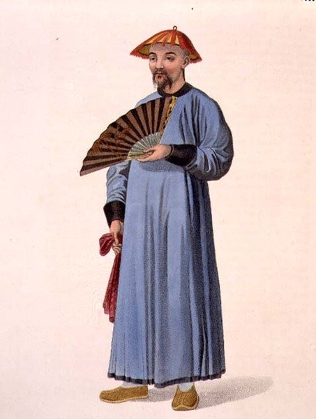Mandariini kesämekossaan, levy 31 julkaisusta "The Costume of China", kaiverrettu J. Dadley tekijältä Major George Henry Mason