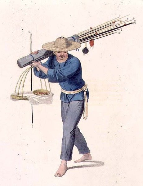 Pipe Myyjä, levy 12 teoksesta "The Costume of China", kaiverrettu J. Dadley tekijältä Major George Henry Mason