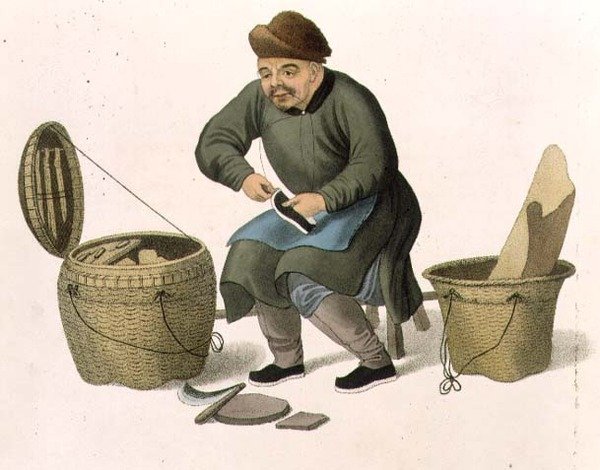 Suutarit, levy 47 teoksesta "The Costumes of China", kaiverrettu J. Dadley tekijältä Major George Henry Mason