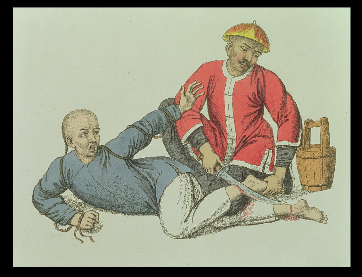 Hamstringing a Malefactor, levy 17 teoksesta "The Punishments of China", kaiverrettu J. Dadley tekijältä Major George Henry Mason