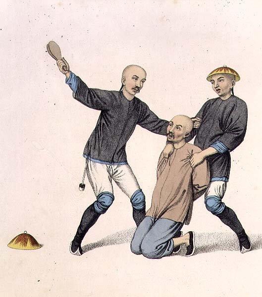 Punishing a Boatman, levy 7 teoksesta "The Punishments of China", kaiverrettu J. Dadley tekijältä Major George Henry Mason