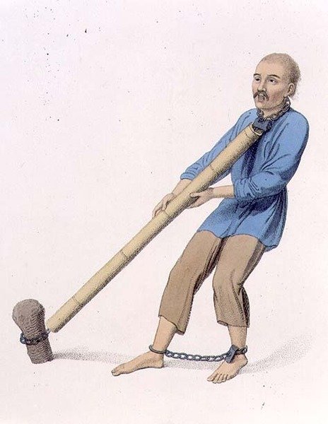 Punishment of the Wooden Tube, levy 16 teoksesta "The Punishments of China", kaivertanut J. Dadley tekijältä Major George Henry Mason