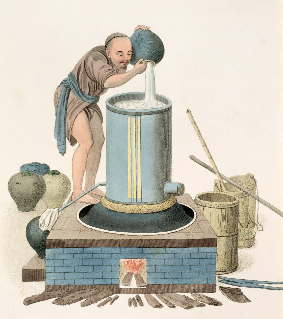 Tislaaja, levy 24 teoksesta "The Costume of China", kaivertanut J. Dadley, 1800 tekijältä Major George Henry Mason