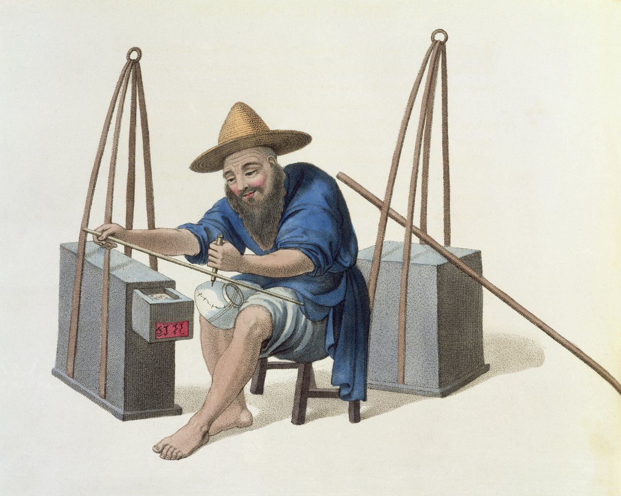 Posliinimies, levy 28 teoksesta "The Costume of China", kaiverrus J. Dadley, 1800 tekijältä Major George Henry Mason