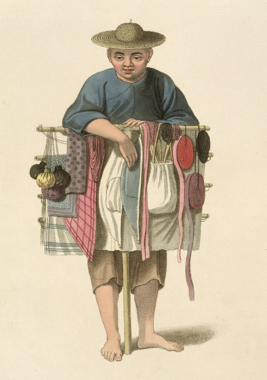 Pedlar, levy 17 teoksesta "The Costume of China", kaiverrettu J. Dadley, 1800 tekijältä Major George Henry Mason