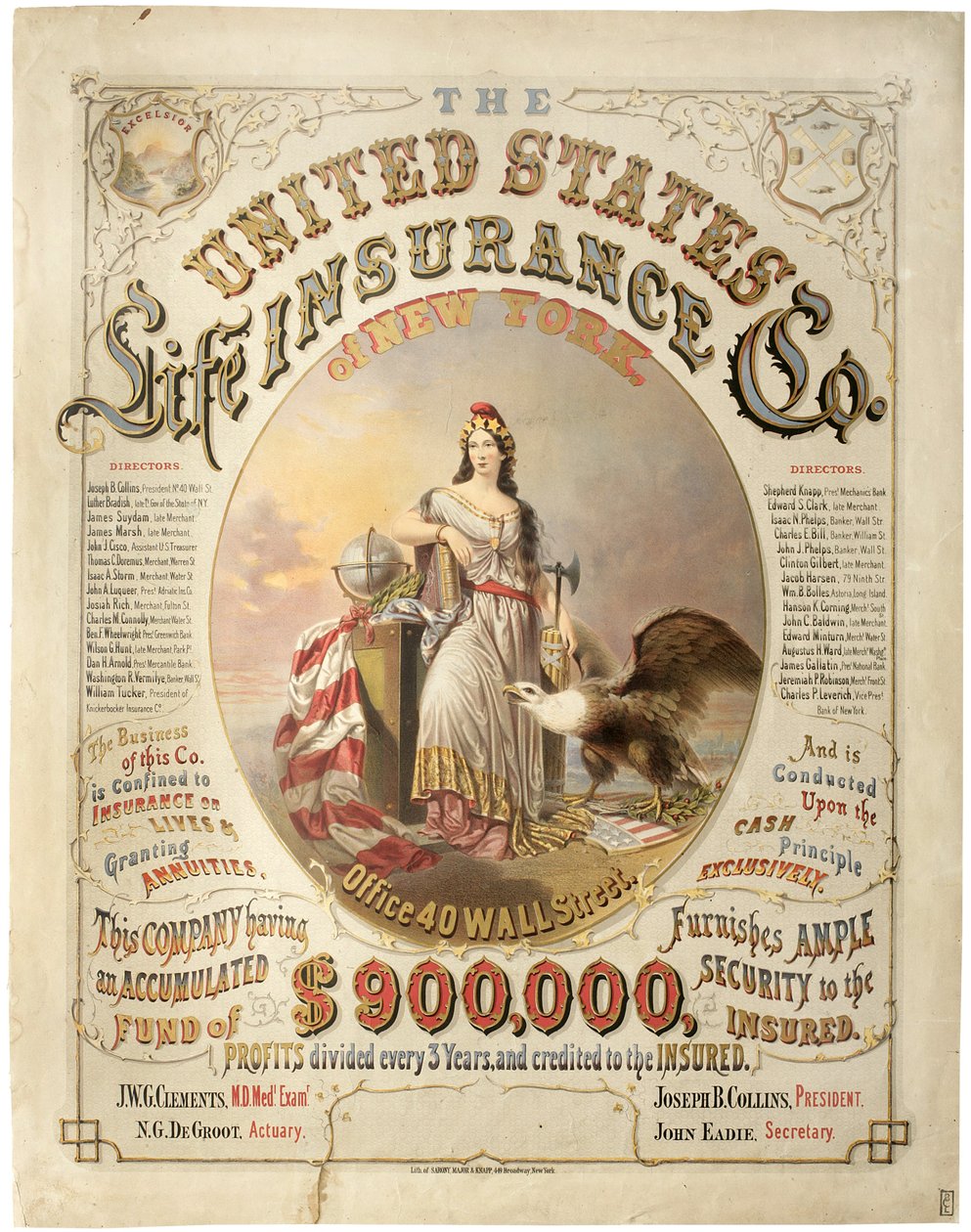 United States Life Insurance Co. of New York, (litografia) tekijältä Major and Knapp Sarony