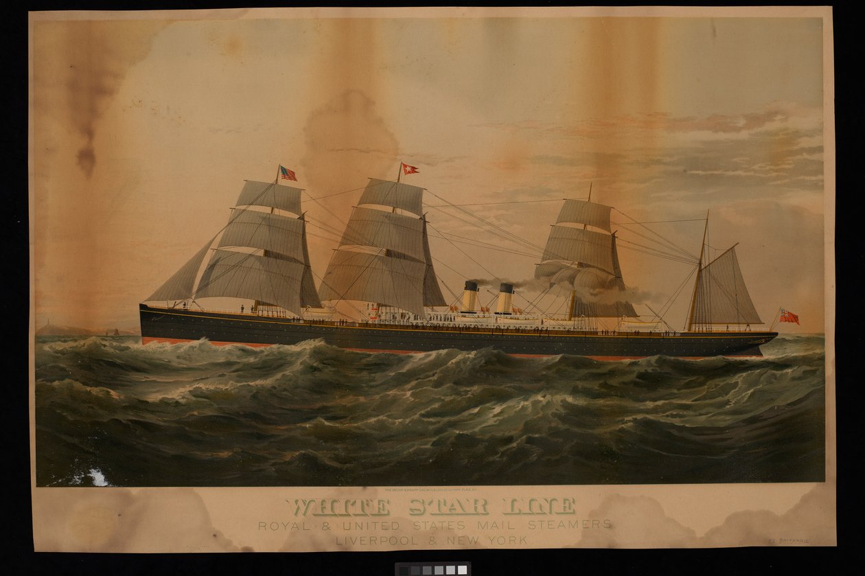 White Star Line Royal  United States Mail Steamers Liverpool  New York Britannic (kromolitografia) (kromolitografia) tekijältä Major and Knapp Sarony