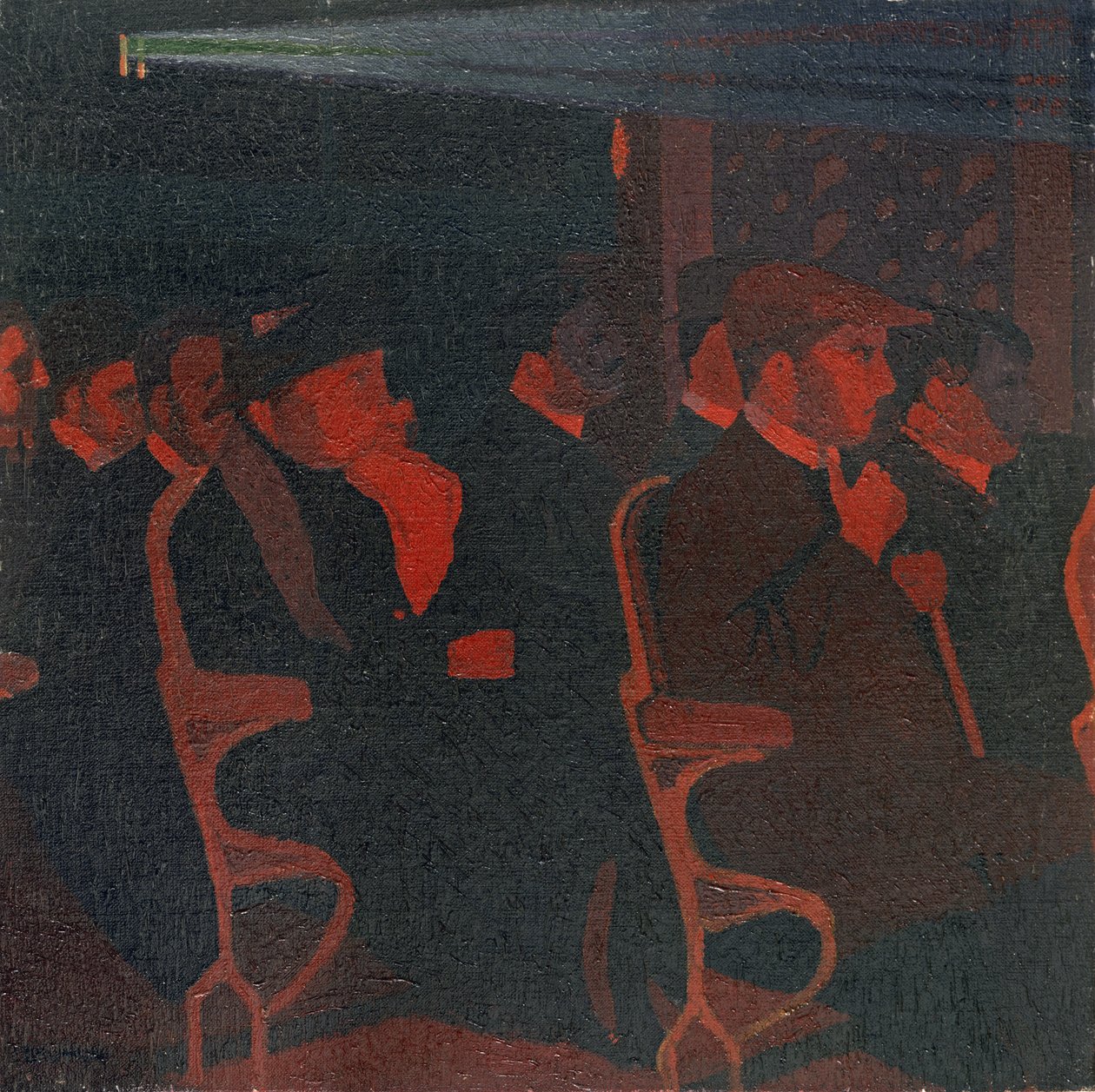 Elokuvateatterissa, n.1915 (öljy kankaalle) tekijältä Malcolm Drummond