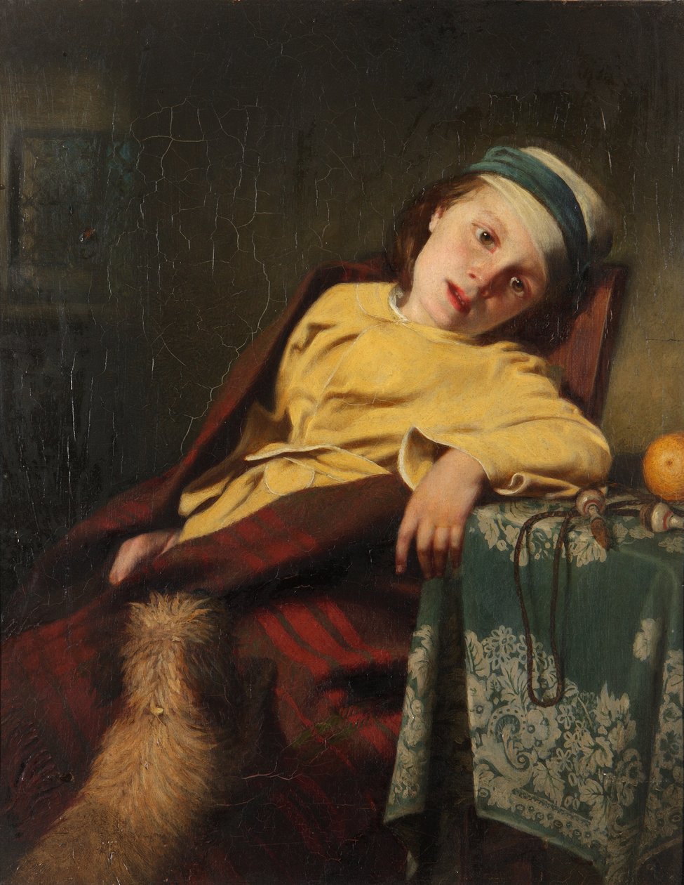 Sairas lapsi koiran kanssa, 1857 tekijältä Malcom Steward