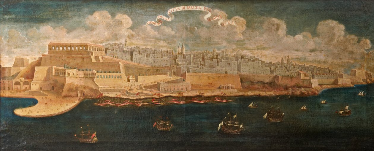 Maltan kaupungin näkymät idästä, 1680 tekijältä Maltese School