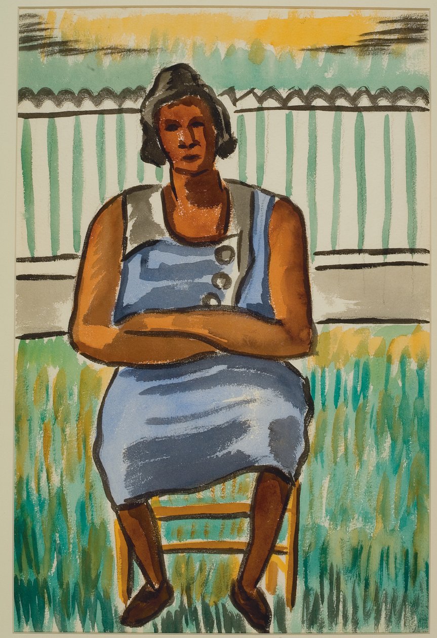 Istuva hahmo, n. 1934 (akvarelli paperille) tekijältä Malvin Gray Johnson