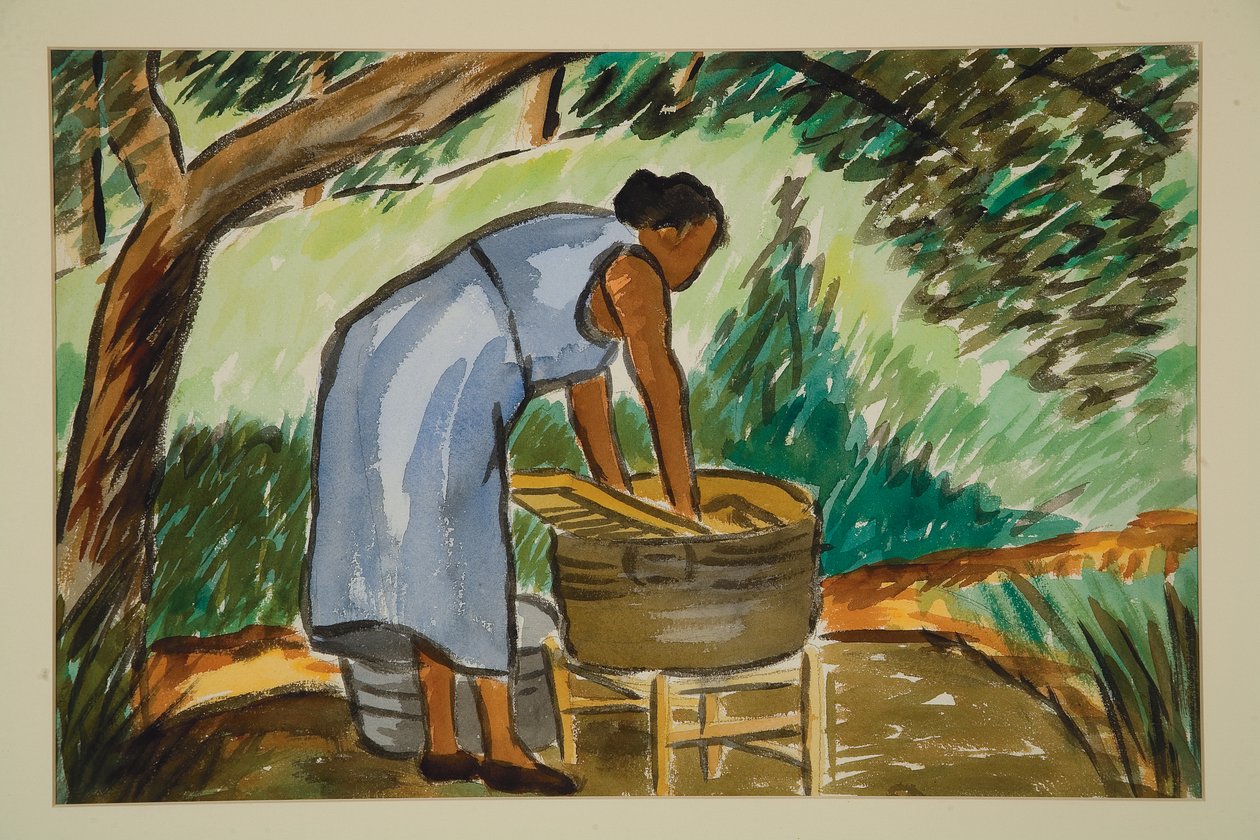 Naisen pesu, c. 1934 (akvarelli) tekijältä Malvin Gray Johnson