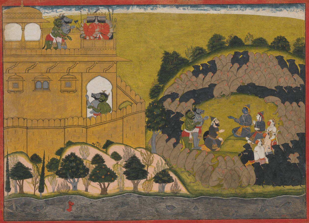 Rama vapauttaa Demon Spies Shuka ja Sarana: Folio from the Siege of Lanka -sarjasta, noin 1725. tekijältä Manaku