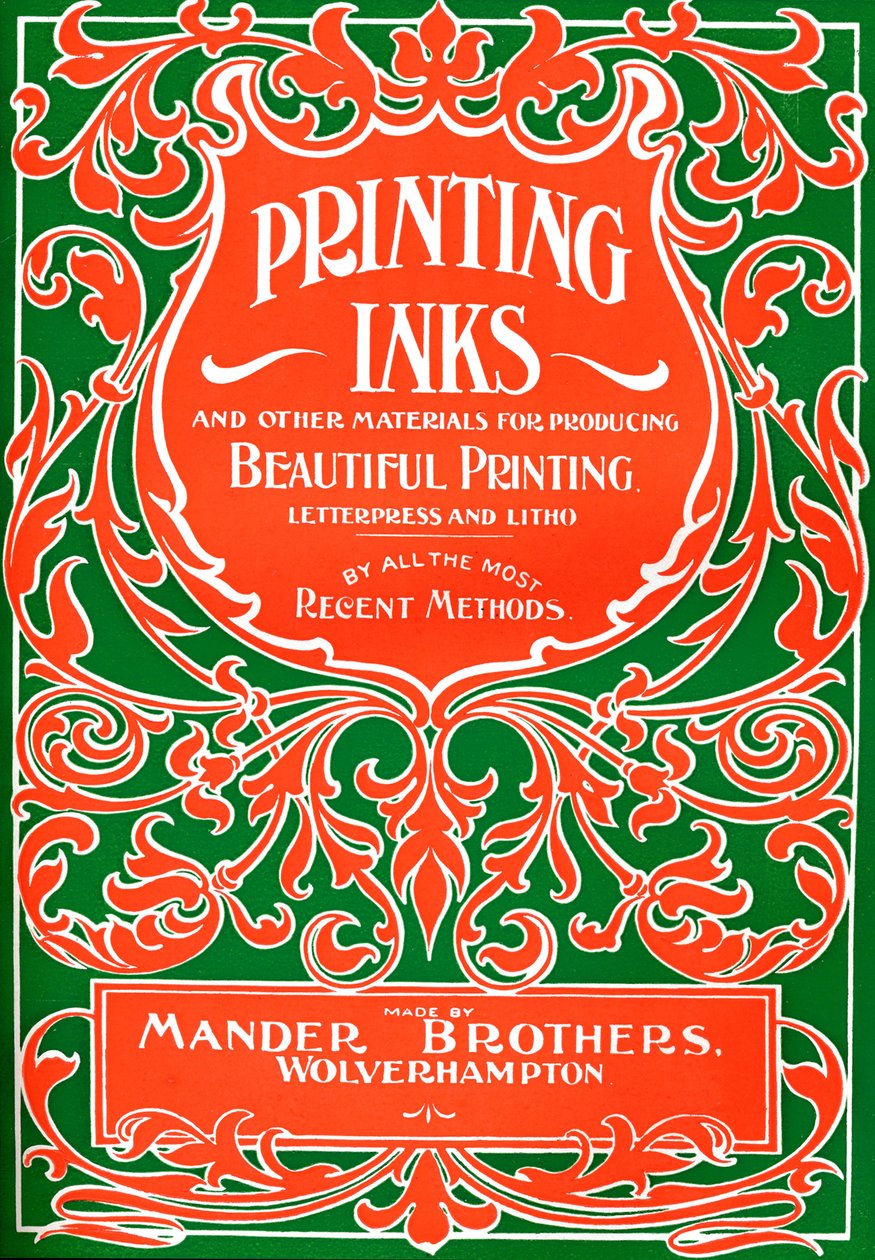 Painomusteet ja muut materiaalit kauniiden painotulosteiden tuottamiseen - ilmoitus, 1916 tekijältä Mander Brothers