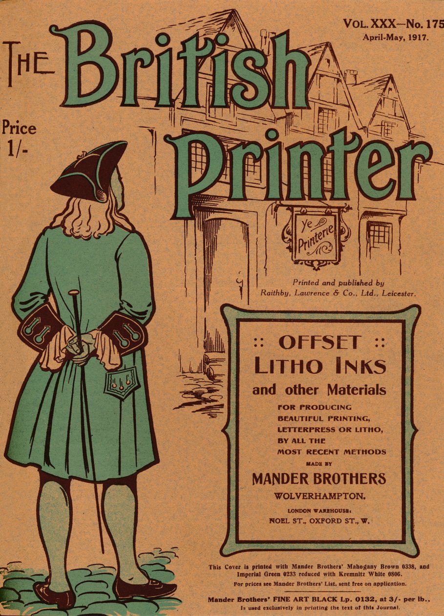 The British Printer Vol. XXX - nro 175 huhti-toukokuu, 1917 kansi, 1917 tekijältä Mander Brothers