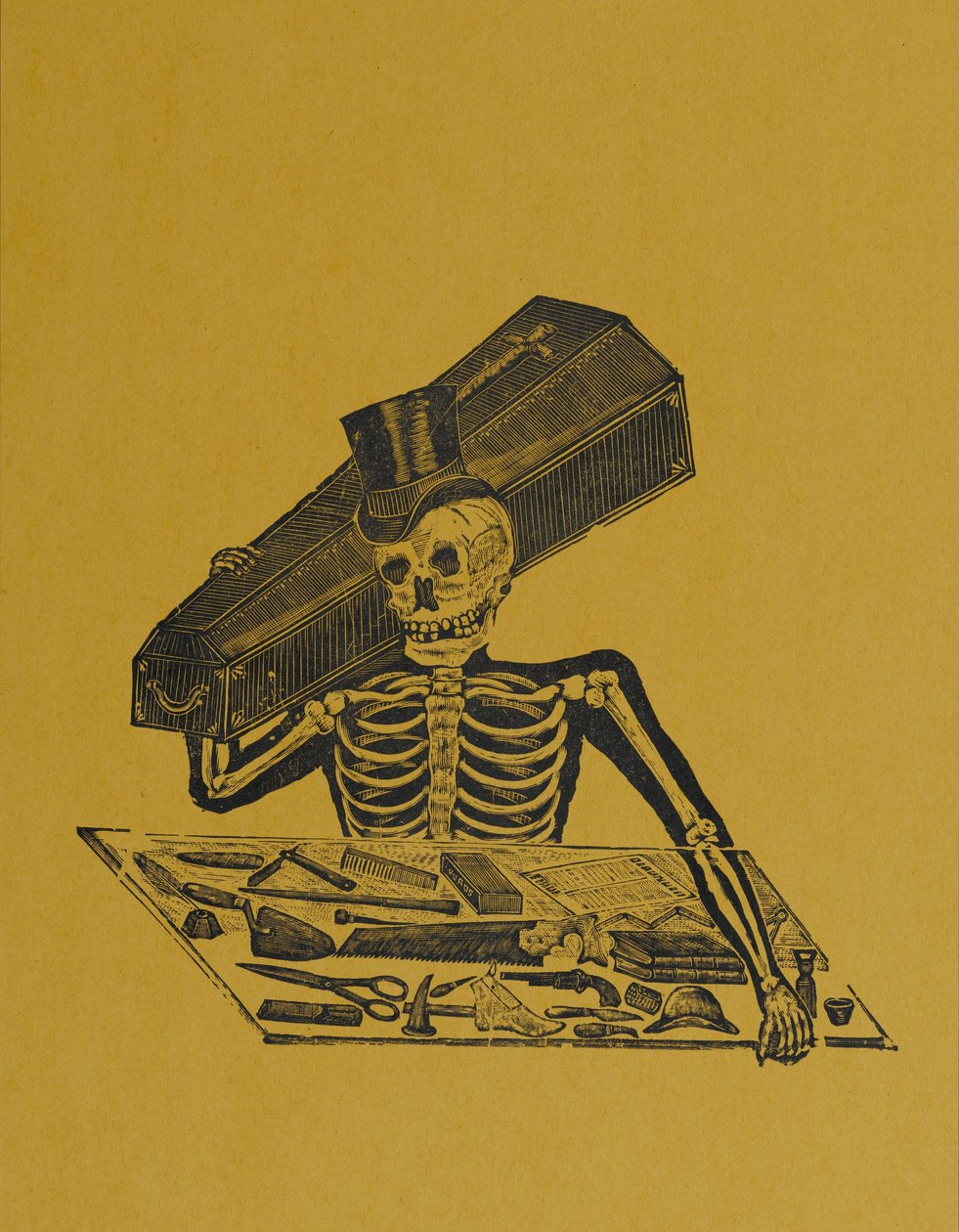 Skeleton Undertaker, 330 Grabados Originalesista, painanut Antonio Vanegas Arroyo (1850-1917), Mexico City, Mexico (reliefikaiverrus) tekijältä Manuel Manilla