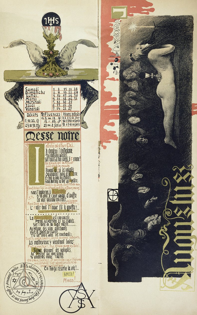 Musta messu, elokuu taikakalenterille, joka julkaistiin Art Nouveau -katsauksessa, 1896 tekijältä Manuel Orazi