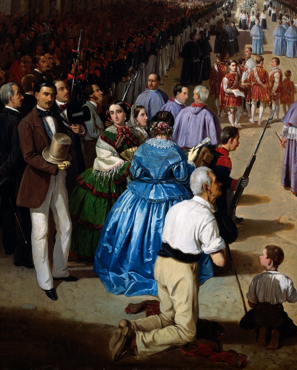 Corpus Christin kulkue Sevillassa 1857, Manuel Cabral Aguado Bejaranon (1828-1891) maalaus, yksityiskohta, Espanja tekijältä Manuel Cabral y Aguado Bejarano