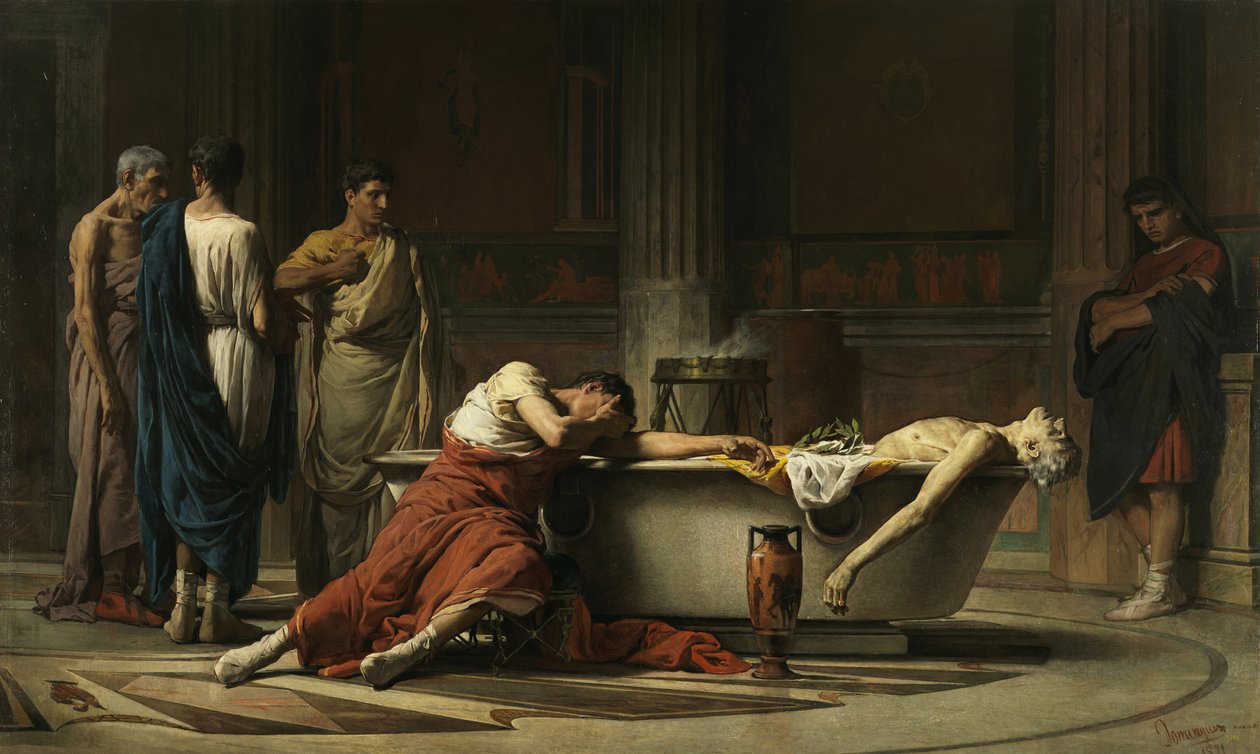 Senecan kuolema, 1871 tekijältä Manuel Domínguez Sánchez