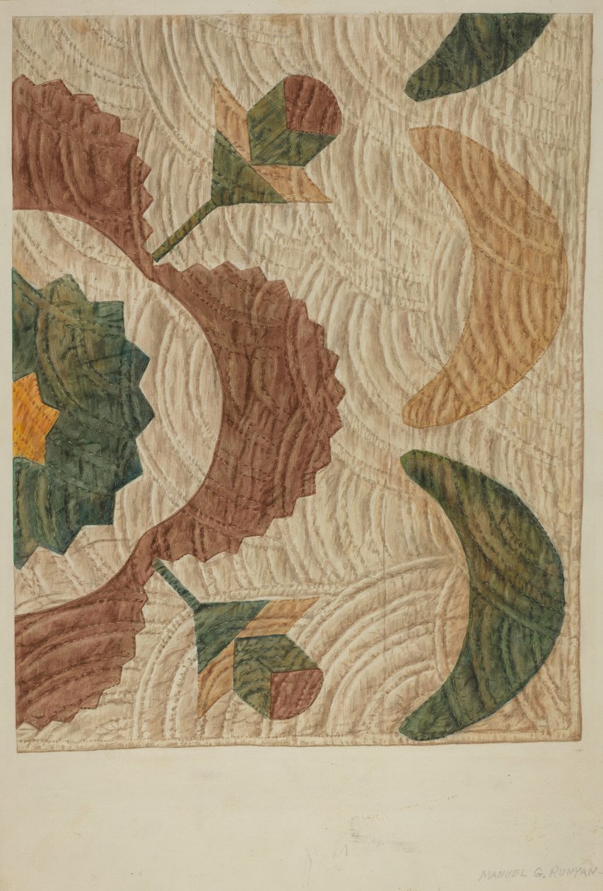 Applikointi ja tikattu peitto, c. 1938. tekijältä Manuel G. Runyan