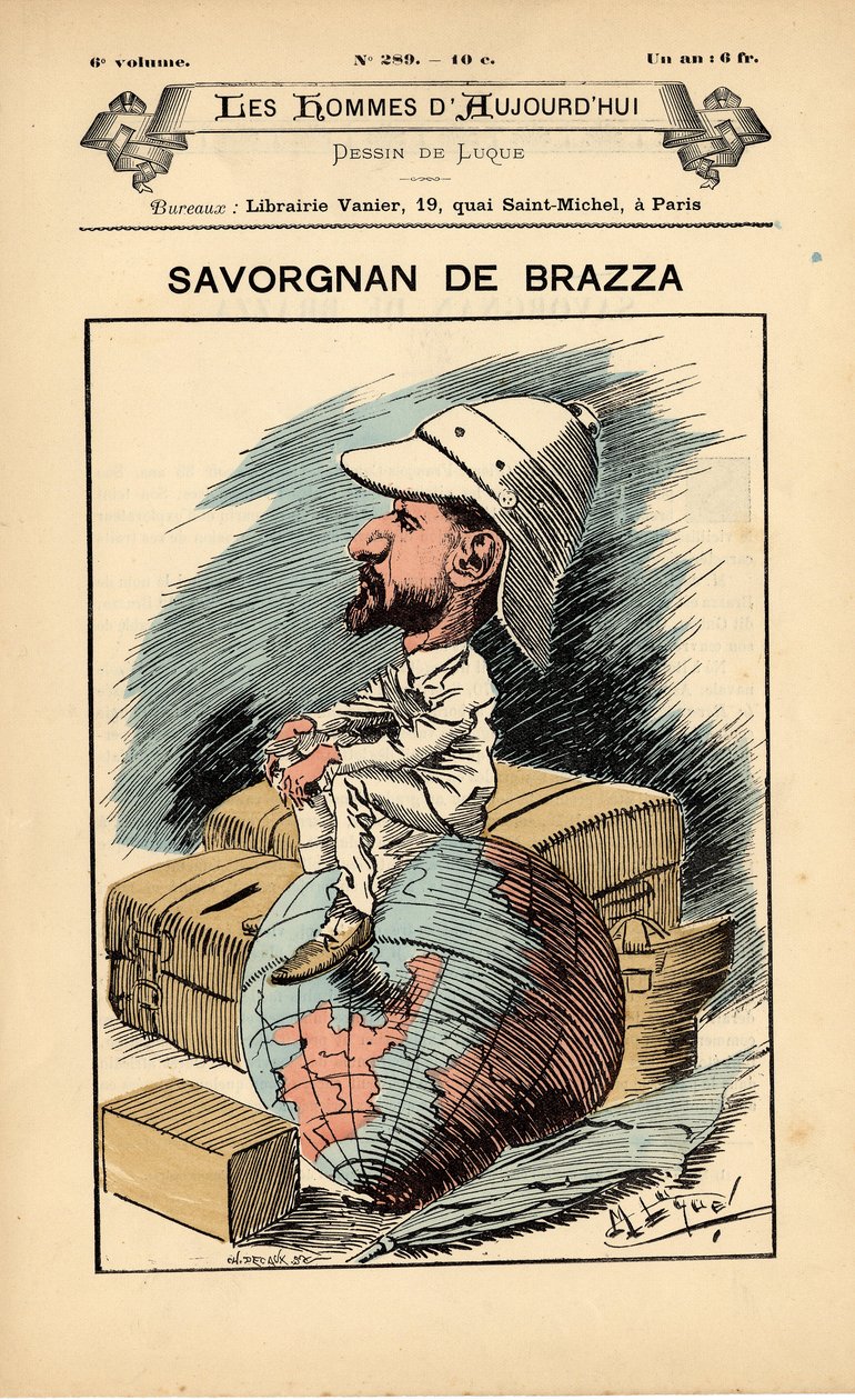 Kansi Nykypäivän miehistä, numero 289, kuvitus: Manuel Luque (1854-1919): Colonization Colonialism Colonies - Explorer, Pierre Savorgnan de Brazza (1852-1905) - Earth tekijältä Manuel Luque