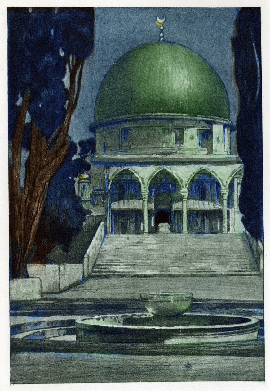 Al-Aqsa-moskeija Jerusalemissa. Kaiverrus Manuel Orazzi (1860-1934), teoksessa "" The Prospect of Jerusalem", Pariisi tekijältä Manuel Orazi