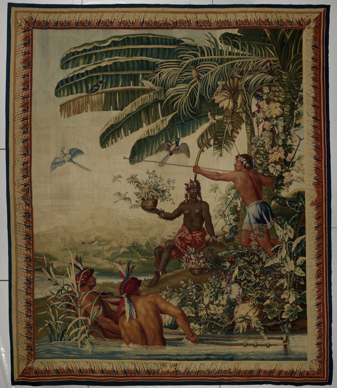 Kalastajat, kuvakudos Les Anciennes Indes (Vanha Intia) -sarjasta kalastaja tekijältä Manufacture Royale des Gobelins