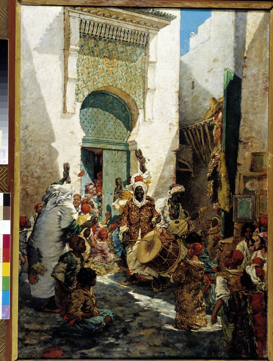 Músicos negros na cena da festa de Argel nas ruas (óleo sobre tela) finlandês tekijältä Marc Alfred Chataud