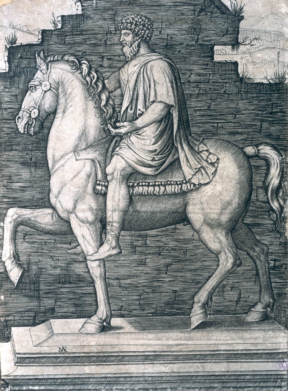 Marcus Aureliuksen (121-180 jKr) ratsastuspatsas tekijältä Marcantonio Raimondi