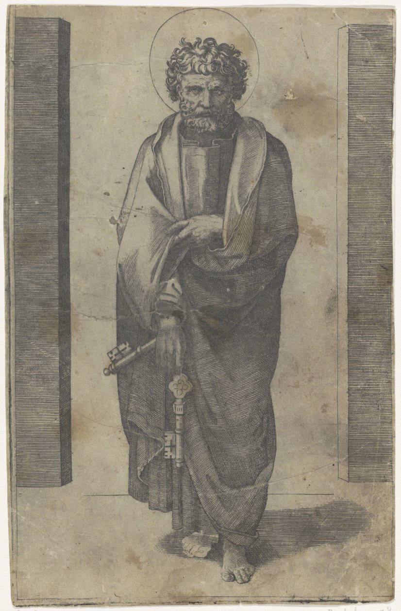 Apostoli Pietari avaimilla Kristus ja apostolit (sarjan nimi) tekijältä Marcantonio Raimondi