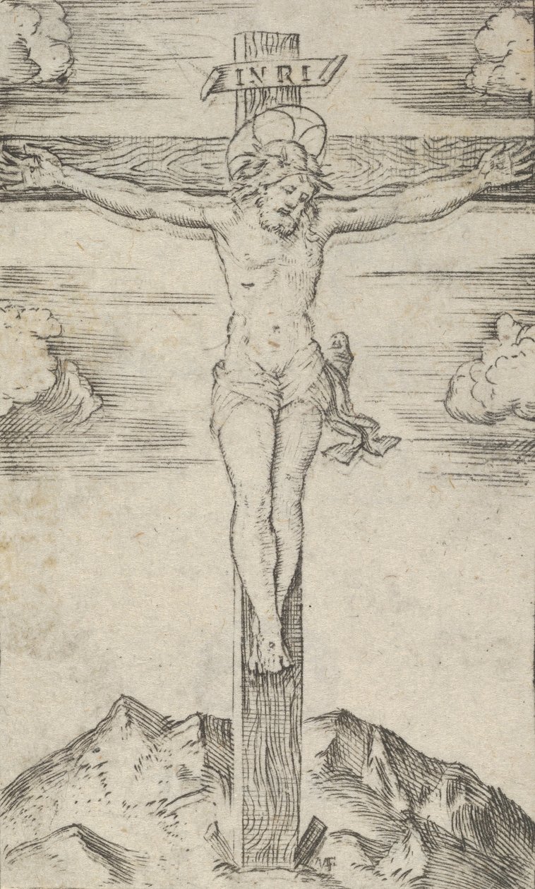Kristus ristillä, sarjasta "Piccoli Santi" Small Saints, n. 1500-1527. tekijältä Marcantonio Raimondi