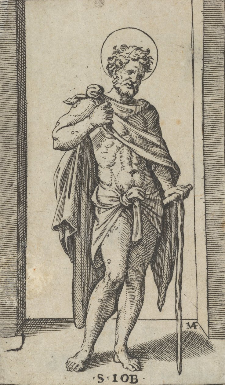 Saint Job, viitta yllään, sarjasta "Piccoli Santi" Small Saints, n. 1..., n. 1500-1527. tekijältä Marcantonio Raimondi