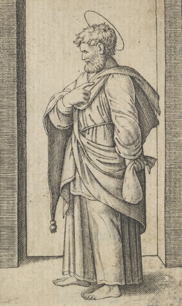 Pyhä Matteus, pieni säkki vasemmassa kädessään, sarjasta "Piccoli Santi" Sm..., n. 1500-1527. tekijältä Marcantonio Raimondi