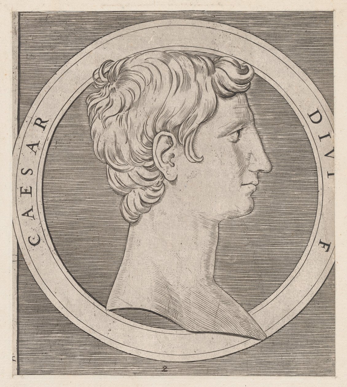 Rooman loiston peili: Octavian Augustus, Kahdestatoista keisarista, noin..., n. 1500-1534. tekijältä Marcantonio Raimondi