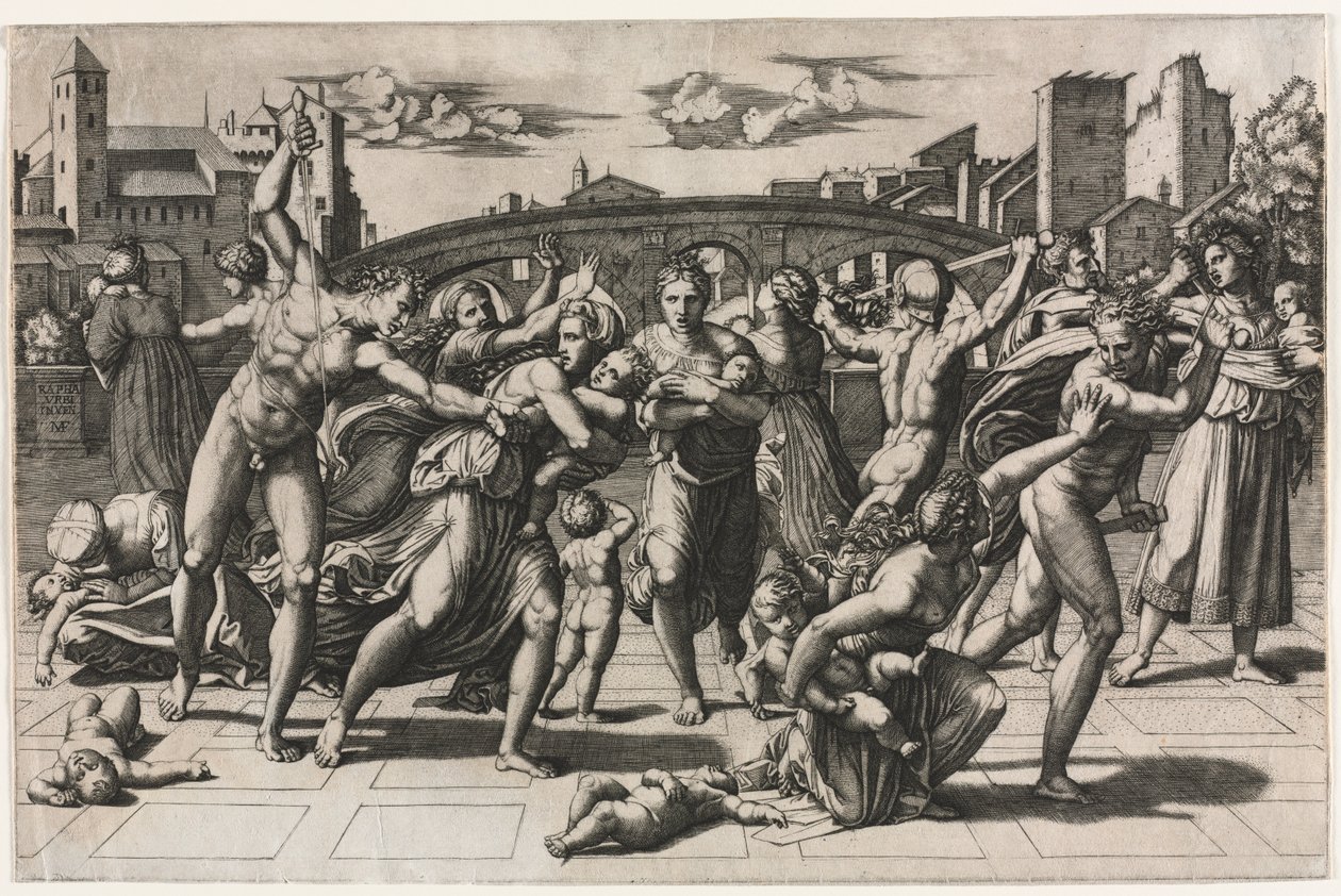 Viattomien verilöyly ilman kuusipuuta, n. 1513-1515. tekijältä Marcantonio Raimondi