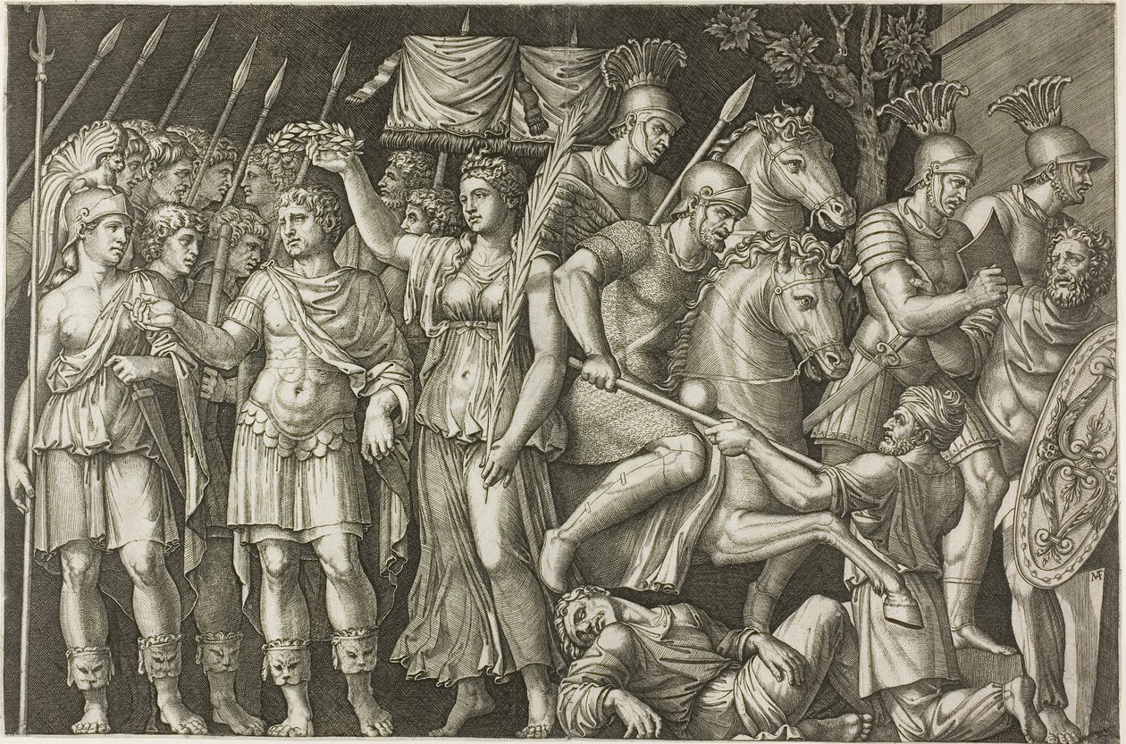 Trajanus kruunasi voiton tekijältä Marcantonio Raimondi
