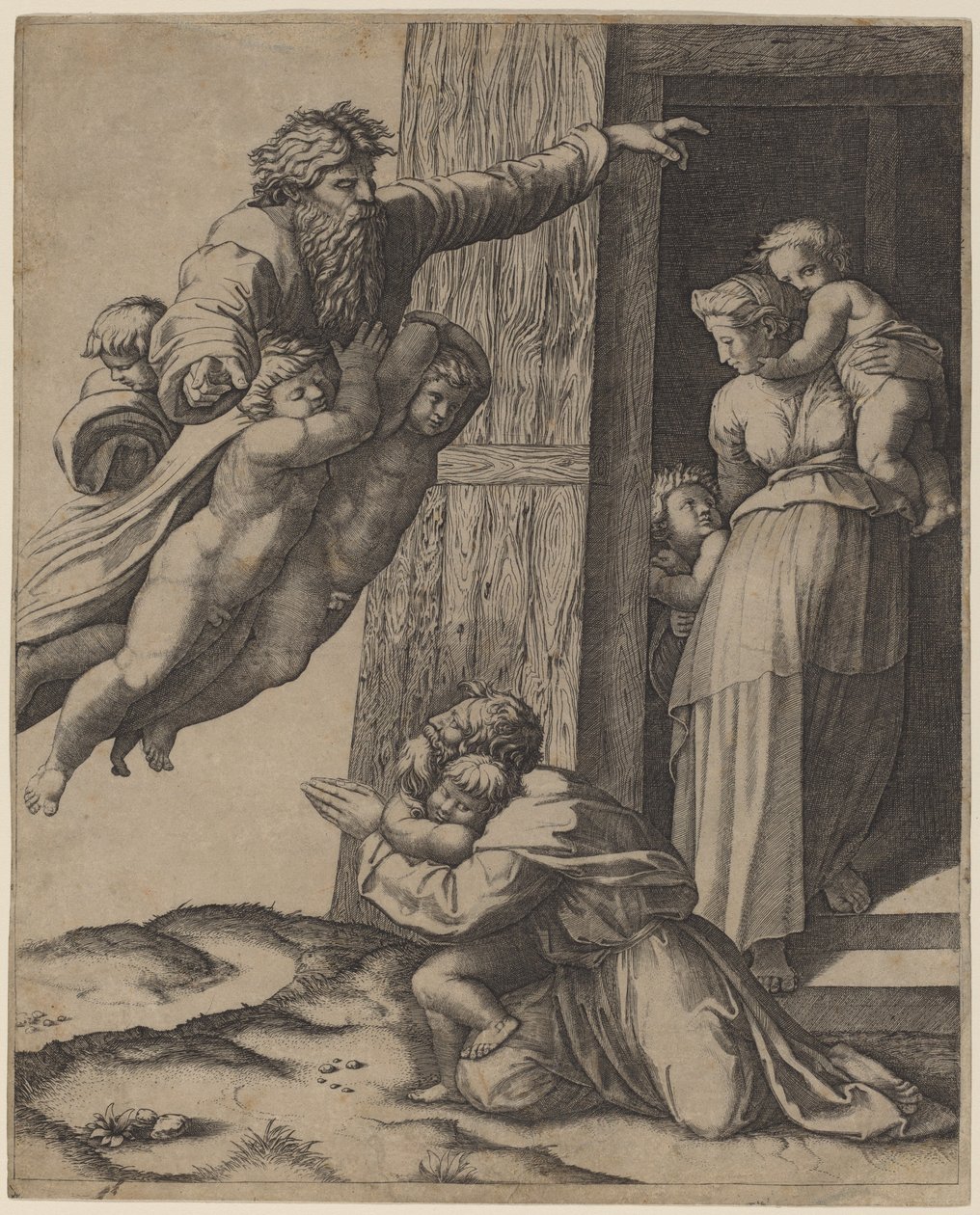 Jumala ilmestyy Nooalle tekijältä Marcantonio Raimondi after Raphael